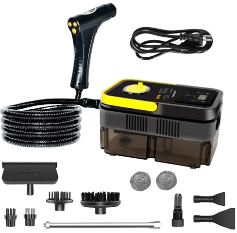 Handheld Pressurized Steam Cleaner， 6-Level Adjustable Handle 20s Heat-Up Big Tank, Portable Steamer for Cleaning Stubborn Dirt Grease Tile Grout Floor Car (Black/Yellow)