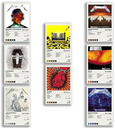 generisch Metallica Album Cover Limited Edition Posters (Set of 8) Unframed 8inch X 12inch(20 X 30cm) Room Aesthetic Scannable Song Code Music Posters