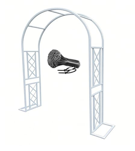 Enrejado de arco de jardín de metal blanco con bases, pérgola para plantas trepadoras, ceremonia de boda, decoración de patio trasero (260 x 250 cm)