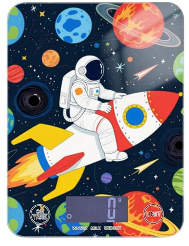 Bella White Astronaut Planet Perdita di Peso Bilancia Cibo Mini 12 Lbs, 5kg/5g Facile Pulire grammo Bilancia da Cucina con 4 Unità per Arrostire Cottura Cuocere Báscula para cocina