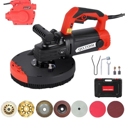 TYH Levigatrice per Superfici in Cemento da 7 Pollici, Motore da 2200 W, Regolazione a 6 velocità, Levigatura Senza Soluzione di continuità a 90° per Pavimenti, Levigatrice per Pavimenti