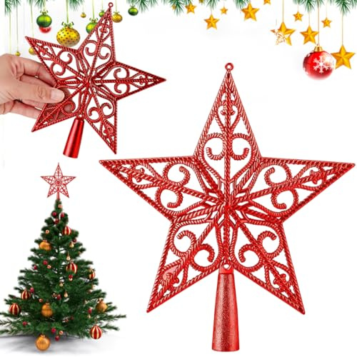 Estrella arbol de Navidad de 20cm, Punta Ligera con Diseño Hueco Luminoso, Decoración sin Purpurina para un Brillo Limpio y Duradero