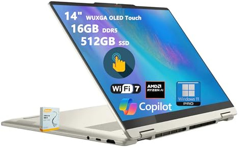 Lenovo Yoga 7 2-in-1 Copilot+ AI PC Laptop | 14 WUXGA OLED Touch (100% DCI-P3) | AMD Ryzen AI 7 350 (Up to 50 Tops) | 16GB DDR5 512GB SSD | for Creator Business Professional Win11pro w/DLCA Accessory