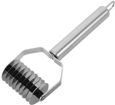 NUOBESTY Pasta Noodle Cutter: Stainless Steel Pasta Roller Spaghetti Maker Noodle Lattice Roller Dough Cutter Wheel Masher Kitchen Tool Silver