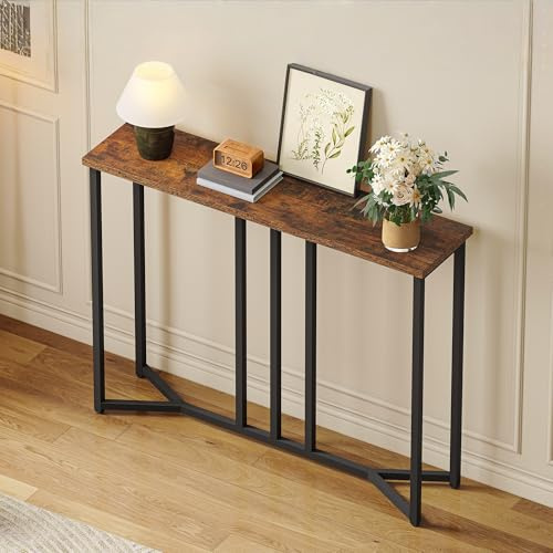 YITAHOME Console Table, 80cm Slim Behind Sofa Table, Rustic Brown