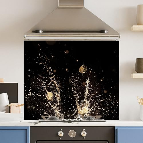 Premium 75 x 70cm Champagne Splash 6mm Glass Toughened Kitchen Splashback