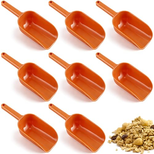Ferrochef 8 Pack Plastic Hand Scoop Orange 16 oz Hand Scoop Durable Food-safe Utility Lightweight Shovel for Dry Goods, Pet Food, Flour, Sugar