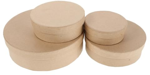 COLLBATH 4 Stück Runde Geschenkboxen aus Kraftpapier mit Deckel – 4 Stück Stapelbares in Verschiedenen Größen (16,5/12,5/10,5/8,5 Cm) Robuste Verpackungskartons zum Basteln Blumengeschenke