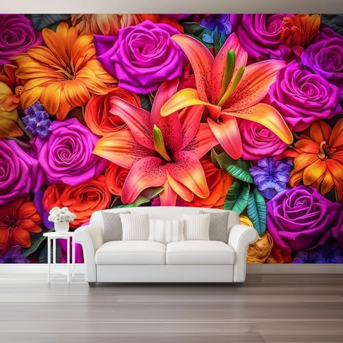Carta da parati murale 350 x 256(WxH) – panoramico Acquerello Fiori Rose,carta da parati in tessuto non tessuto per parete decorativa di soggiorno e camera da letto Multicolore