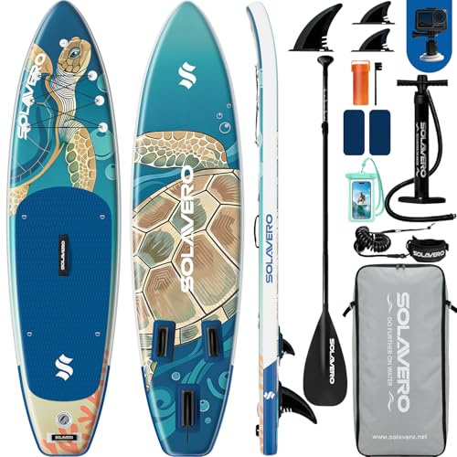 SOLAVERO Paddle Gonflable, 335 cm Stand Up Paddle, Pont EVA, Bleu Foncé