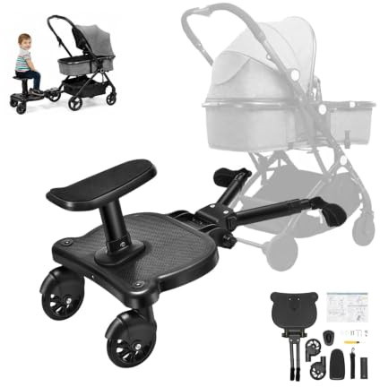 EGBNSY Hamac Poussette, Hamac Poussette Deuxième Enfant, Planche Poussette Universelle avec 25kg Charge et Planche 33x24.5cm, Planches à Roulettes pour Bébé et 3-7 Ans