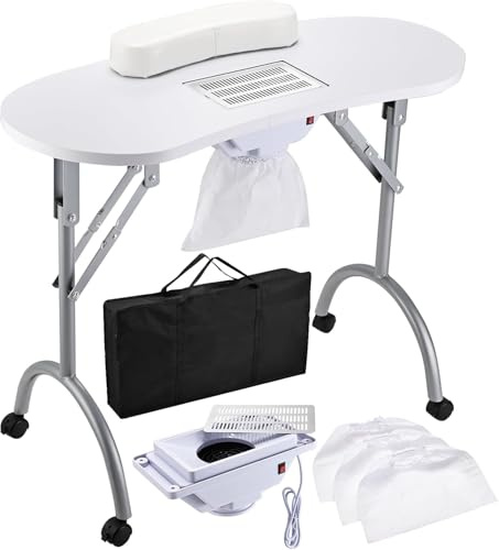 Drmilito Table Manucure Pliante Pliable avec Aspirateur Table à Ongles