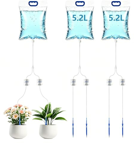 2 Stück 5.2 L Pflanzen Automatische BewäSserung TropfbewäSserungsbeutel | Automatische BewäSserungssystem mit 2 Verstellbarem Durchfluss Ventil Pflanzen BewäSserung für Topfpflanzen Indoor Balkon