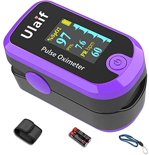 Pulse Oximeter, OLED Display Oxygen Monitor Fingertip, Blood Oxygen Saturation Monitor (SpO2) with Carrying Case, Batteries and Lanyard