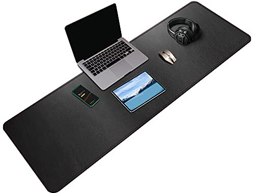 ZORESYN Profi Schreibtischmatte 140x40cm Schwarz - wasserdichte PU-Leder Unterlage für schmale Tische, Rutschfester Halt auf Glas/Holz