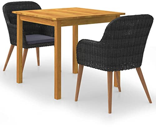 vidaXL Gartenmöbel Set 3-TLG. Sitzgruppe Sitzgarnitur Gartenset Gartengarnitur Tisch Stühle Gartentisch Esstisch Gartenstuhl Gartensessel Schwarz