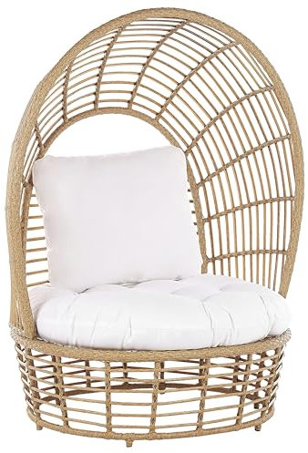 Beliani Outdoor/Indoor Korbsessel aus Rattan und Metall mit Kissen Boho Stil beige Lido