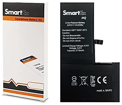 Smartex® Li-Ion Ersatz Akku/Batterie kompatibel mit iPhone X | 2716 mAh | Akku ohne Ladezyklen | 24 Monate Garantie