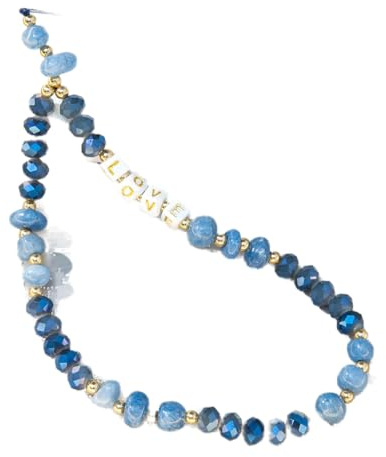 Universale Handykette Perlen Handyanhänger,Handy Schlüsselban Handy Lanyard Telefon Anhänger Seil Bunte Love Kristall Stein Perlen Telefon Kette Strap für Frauen,Auto Schlüsselanhänge,30cm Blau