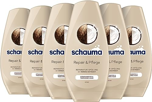 Schauma Spülung Repair & Pflege (250 ml), Haarspülung mit Kokos-Extrakt pflegt trockenes Haar, Reparatur-Spülung für bis zu 3 x bessere Kämmbarkeit, 6x 250 ml