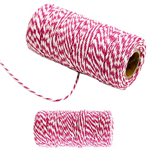 100M Dark Red and White DIY Crafts Cotton Twine String, 1.5mm Coloured Craft Cord for DIY Crafts, Handmade Arts, Knitting,Wall Hanging,Gardening and Gift Wrapping