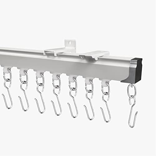 Curtian Track 1.5–5 m, Decke, Aluminium-Raumteiler, Duschvorhangschiene für Räume mit Haken und allem Zubehör, Schlafzimmer, Schrank und Schiebetür (weiß)