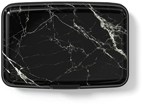 Hsxnam Kreditkartenetui, klein, RFID-Metall, Kreditkartenetui, niedlich, Visitenkartenhalter, Tasche, Ausweishülle für Damen und Herren, schwarzer Marmor, Black Marble, Modern