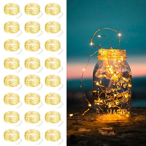 Yiaht 24 Pack Fairy Lights Battery Operated String Lights 7 Feet 20 Led Waterproof Christmas Lights Silver Wire Firefly Starry Moon Lights for Bedroom DIY Party Wedding Patio Christmas