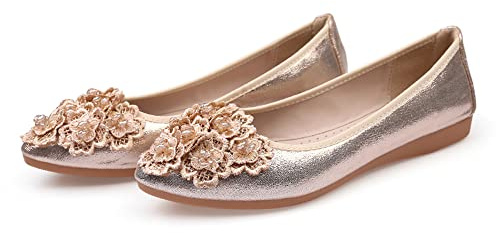Aoikoy Zapatos Planos de Ballet para Mujer, Plegables, Informales, Brillantes, con Diamantes de imitación, para Boda, cómodos Zapatos Planos para Caminar,A6-Gold,EU41