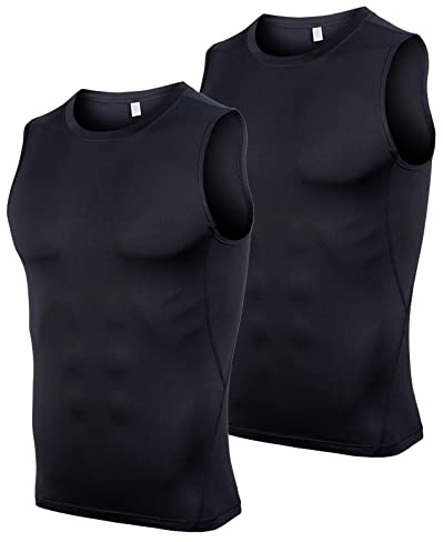 Ruowuhen Débardeur de Compression Homme Sleeveless Tank Top Séchage Rapide Respirant pour Running Musculation Fitness Gym, Lot de 2