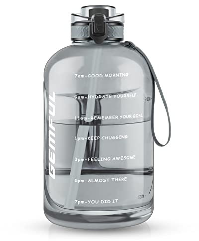 GEMFUL 3L Sport-Trinkflasche Zeitmarkierung, Strohhalm & Tragegriff! BPA-frei, auslaufsicher & ideal für Fitness, Training & aktive Hydration(Grau)