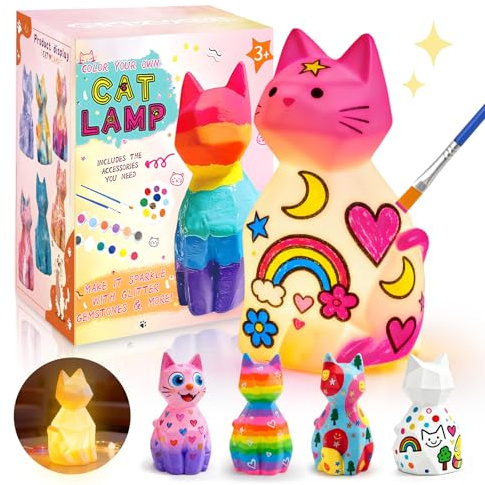 Paint Your Own Cat Lamp Kit, Diy Cat Crafts Night Light Painting Kits for Girls Boys, Art Crafts for kid age 4 5 6 7 8 9 10 11 12+, Art Supplies Creative Gifts for Birthday, Valentines Day Party