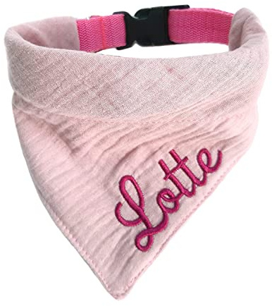 Musselin Hundehalstuch mit Halsband viele Farben Verstellbar optional mit Wunsch Namen Bestickt Halstuch Tuch Dog Bandana