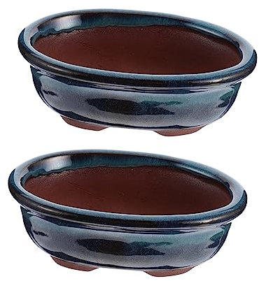 Angoily Lot De 2 Pots à Bonsaï Émaillés en Céramique Fine pour Plantes Succulentes, Mini Conteneurs De Jardinage Décoratifs pour Intérieur Et Bureau, Pots Respirants en Terre Cuite pour Micro-Paysage