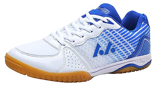 JiuQing Chaussures De Tennis De Table pour Hommes Pingpong Badminton Sneakers Soft Bottom Respirant Indoor Fitness Training Shoes,Bleu,39 EU