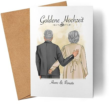 Kiddle-Design Karte Goldene Hochzeit Glückwunschkarte Goldhochzeit Personalisiert Bild Hochzeitstag Jubiläum 50 Jahre Ehe