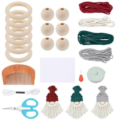 CUCUFA 6 Set Kit Gnomes Macramé de Noël, Ornements de Sapin Kit Père Noël en Coton, GNOME Fournitures pour la Fabrication d'Ornements Suspendus en Macramé, Style 1