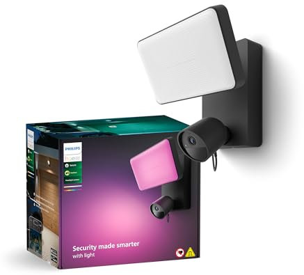 Philips Hue Secure Outdoor Flutlicht mit integrierter 1080p Smart Home Sicherheitskamera, schwarz, für den Außenbereich, Zwei-Wege-Gespräch, per Hue App steuerbar