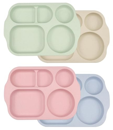 wocpvm 4 stycken barntallrikar plast, tallrikar uppdelad plast okrossbar barntallrik uppdelad tallrik med 5 fack för barn och vuxna