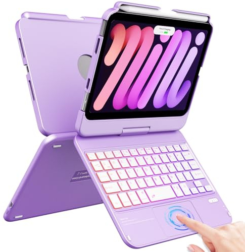 FUWANG Funda para iPad Mini de 6ª generación con teclado (8.3 pulgadas 2021), panel táctil giratorio de 360°, retroiluminado de 7 colores, funda con teclado para iPad Mini 6ª generación A2567 A2568