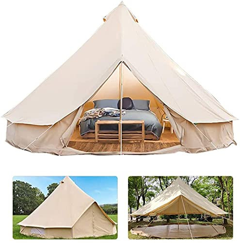 Zelt aus Segeltuch mit Herdloch, Baumwoll-Leinenzelte, Jurtenzelt für Camping, 4-Jahreszeiten-wasserdichtes Zelt für Familiencamping, Glamping im Freien, Luxus-Tipi