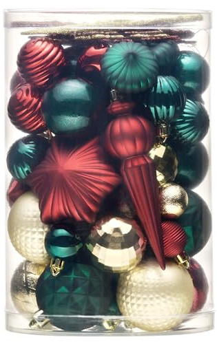 Valery Madelyn 60 stück Weihnachtskugeln für Weihnachtsdeko,Rot Grün Gold Christbaumkugeln Set Weihnachtskugel Bruchsicher,Weihnachtsbaumschmuck Christbaumschmuck mit Aufhänger,Deko Weihnachten