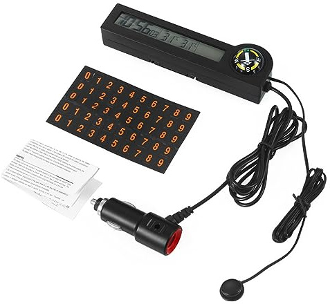 YAPAILANG Reloj digital de 12 V para interiores y exteriores, retroiluminación, pantalla LCD, termómetro de aparcamiento temporal, alerta para coche, camión