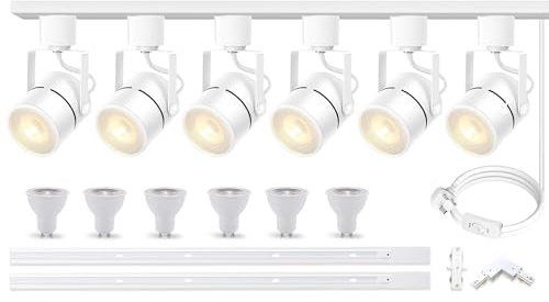 Bravsekai Advanced LED Track Lighting Kit with Replaceable GU10 Bulbs, 6-Lights Dimmable Track Lights with 2x1m H Type Track Rails, 10W 6000K Cool White Indoor Ceiling Spotlight Fixture for Any Space