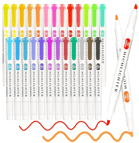 Funnasting Textmarker, 25 Farben Textmarker Pastell mit Zwei Spitzen | Dünnen und Breiten Spitzen, Bibel Marker für Journaling, Notizen, Unterstreichen, Hervorheben, Schule und Bürobedarf