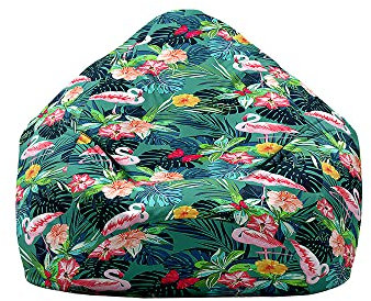 DOTBUY-SHOP Sitzsack Bezug (Ohne Füllstoff), Comfort Sitzsack Kinder Erwachsene, Waschbar Bean Bag Gaming Sitzsäcke, Flamingo Druck Bean Bag Chair für Indoor Outdoor (XL,Grün)
