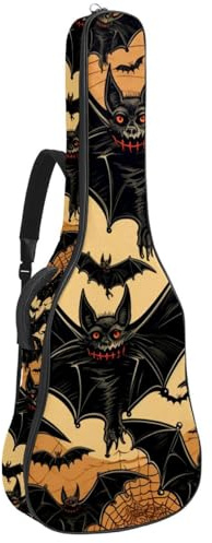 Gitarrentasche für Akustikgitarre mit zwei Taschen, Halloween-Fledermaus-Muster, wasserabweisend, doppelt verstellbarer Schultergurt, Gitarrentasche, Halloween-Fledermaus-Muster, 42.9x16.9x4.7 in,