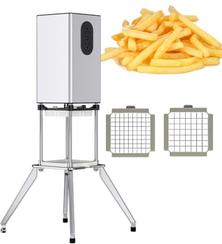 pedenencelia Coupe Frites Électrique,Coupe Uniforme,avec Lames 9 Mm,12,2 Mm, Quatre Pieds Support,Trancheuse Pommes Terre Automatique,Facile À Installer,pour La Maison,La Cantine,Le Magasin,Silver