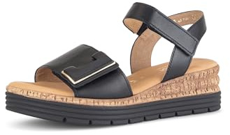 Gabor Damen Keilsandalen, Frauen Sandalen,Leichte Mehrweite (G),offene Schuhe,Strandschuhe,Keilsandaletten,schwarz (Uni+Gold),38 EU / 5 UK