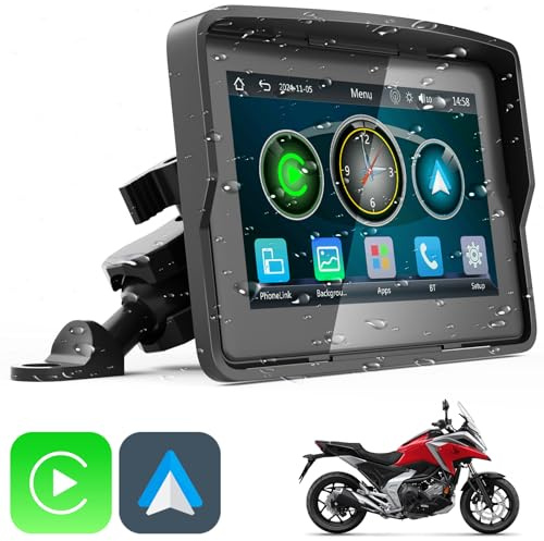 YCV Motorcycle Carplay Screen, Wireless CarPlay & Android Auto for Motorbike, Carplay Motorcycle GPS Navigation, 5 IP67 Waterproof Touchscreen, Dual Bluetooth, EQ, Support Siri and Google Assistant